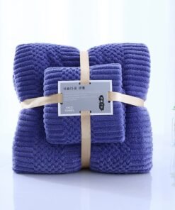 (2 PCS Dark Blue) Coral Fleece Towel and Bath Towel Set – Ultra Soft, Absorbent, and Lint-Free for Home and Spa