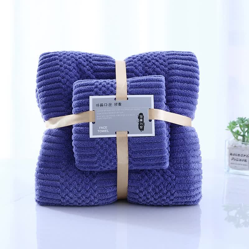 (2 PCS Dark Blue) Coral Fleece Towel and Bath Towel Set – Ultra Soft, Absorbent, and Lint-Free for Home and Spa